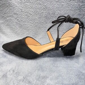 Heel World Black Suede Pointed Toe Lace Up Block Heel D Orsay Flats Womens Sz 10